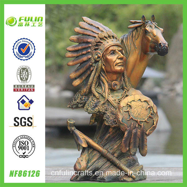 Resin Bronze Indian and Horse Antique Ornament (NF86126)