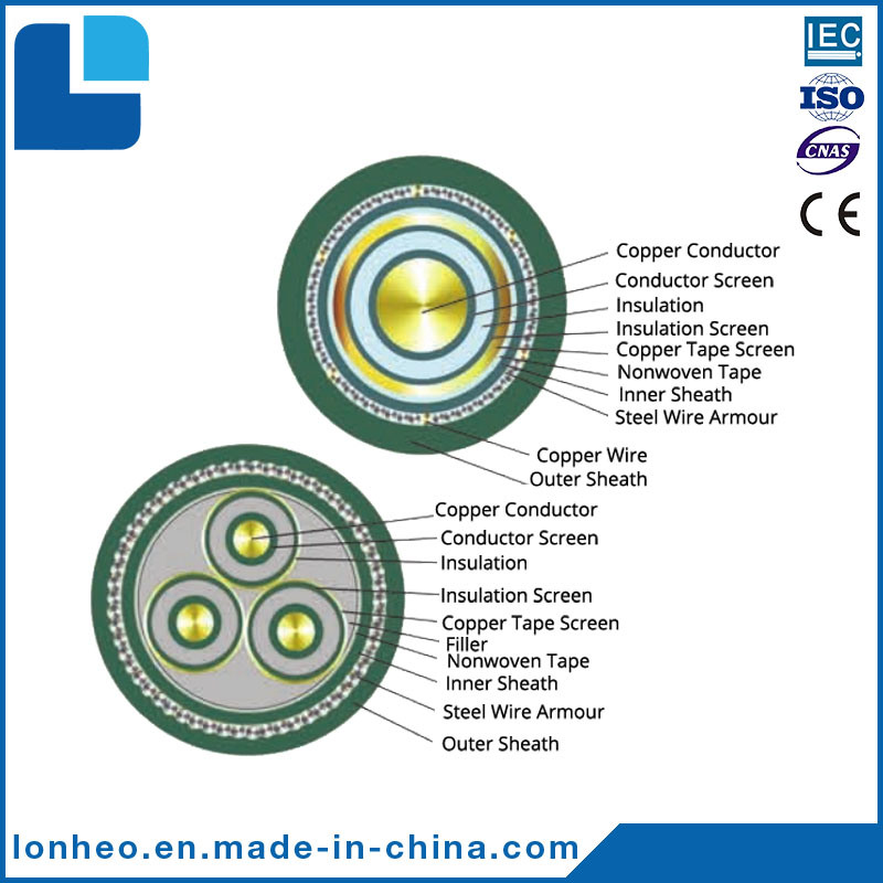 26/35kv-Copper XLPE Insulated PVC Sheathed Steel Wire Armoured Power Cable