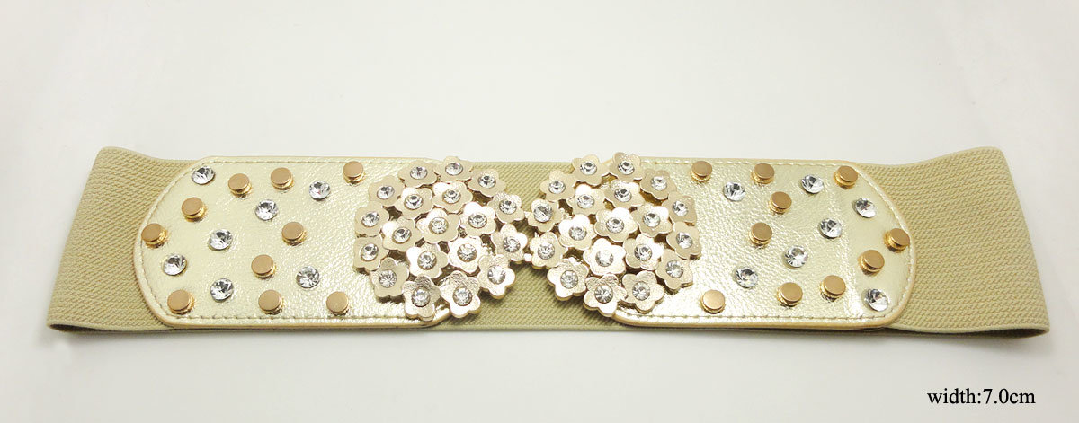 Elastic&PU Lady's Fashion Belt with Flower&Studs&Diamond (KY5336-1)