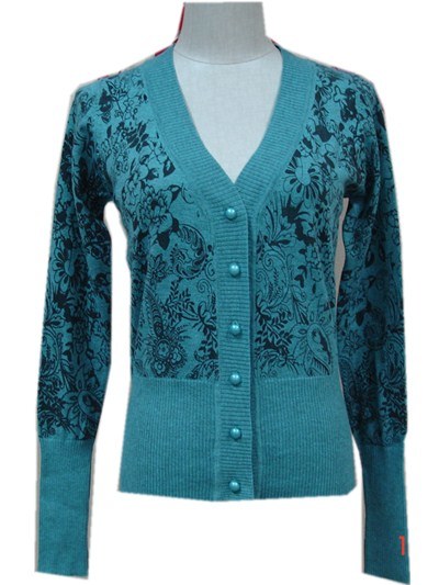 Lady Knitted Cardigan Sweater Fashion Garment with Printing (ML002)
