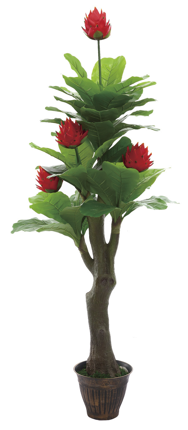 Red Flower Branches Artificial Green Leaves Bonsai Lotus 296