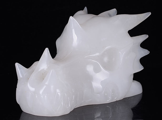 Natural White Jade Carved Dragon Skull Crystal Healing #1A36