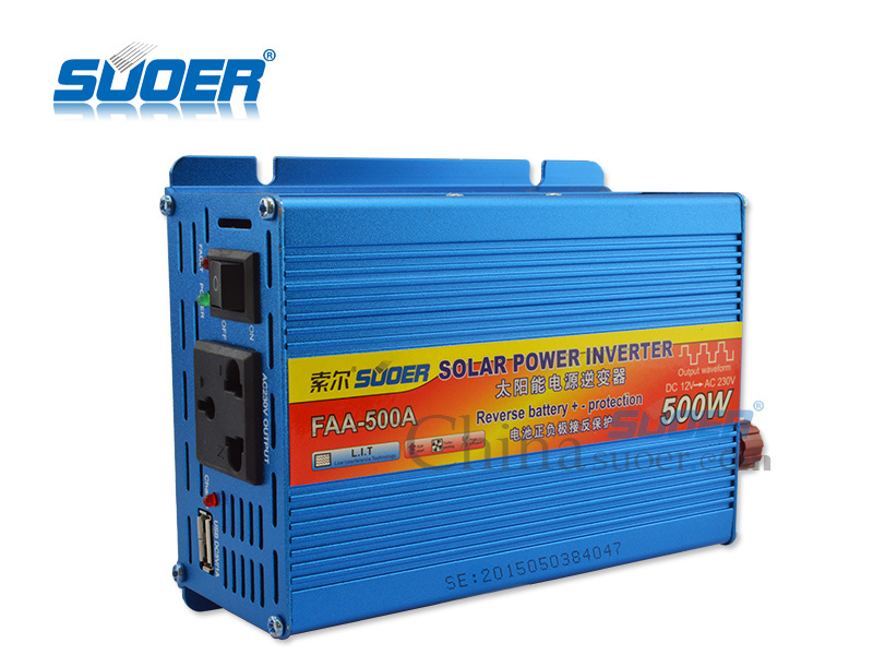 Suoer Power Inverter 500W Solar Power Inverter 12V to 220V Factory Price Inverter with CE&RoHS (FAA-500A)