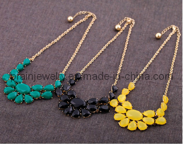 Antique Vintage Multi-Color Acrylic Material Pleated with Gold Sweater Chains Necklaces Yellow Black Dark Green (PN-128)