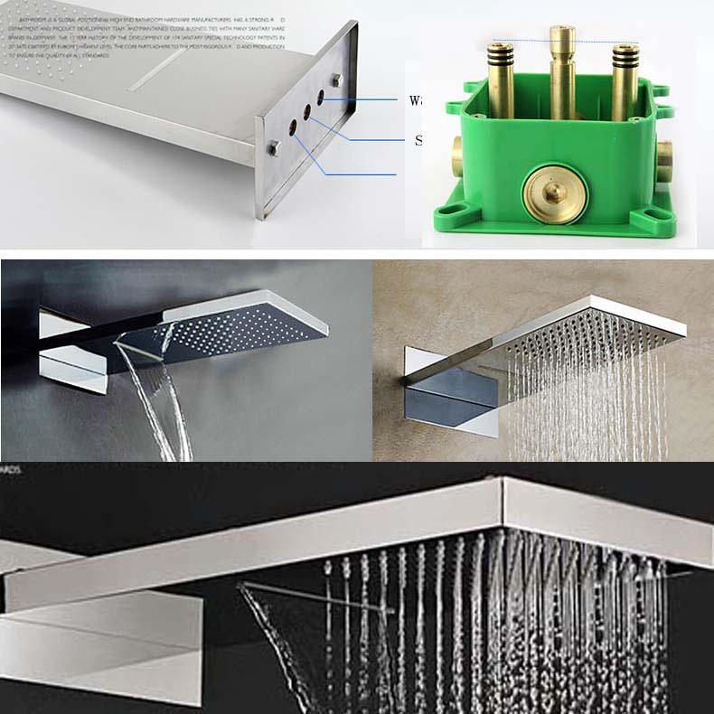 Wall Embedded Box Waterfall and Rainfall Shower Head