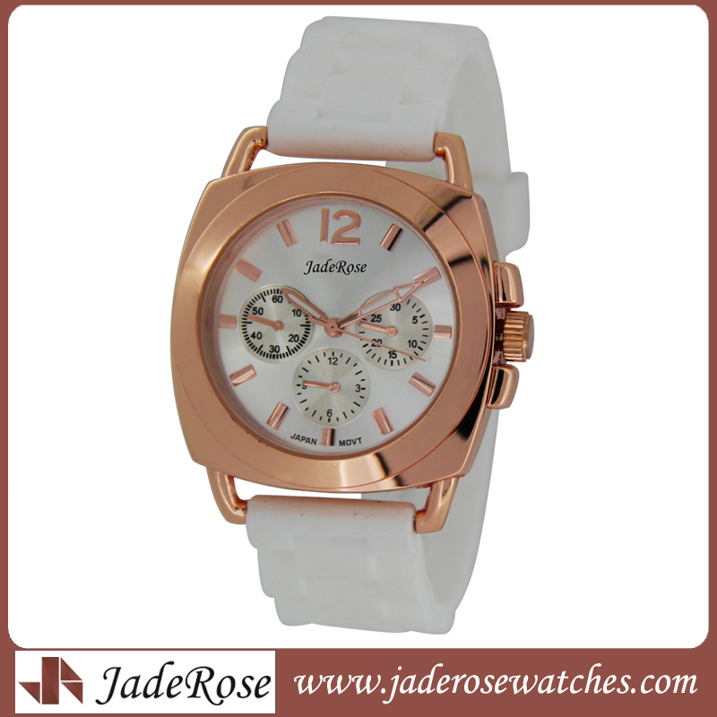 Rosegold White Silicone Strap Ladies Quartz Watch