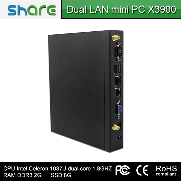 Share Thin Mini Computer Intel Celeron X3900 1.8GHz, 2GB RAM, 8GB SSD, 32 Bit, WiFi, 1080P HD, Support 3G 2 LAN Port