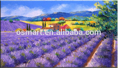Modern Paintings with a Knife Beautiful Lavender Modern Flower Oil Paintings Mountain Landscape Lavender in Palatinate Paintings with Small Village for Home