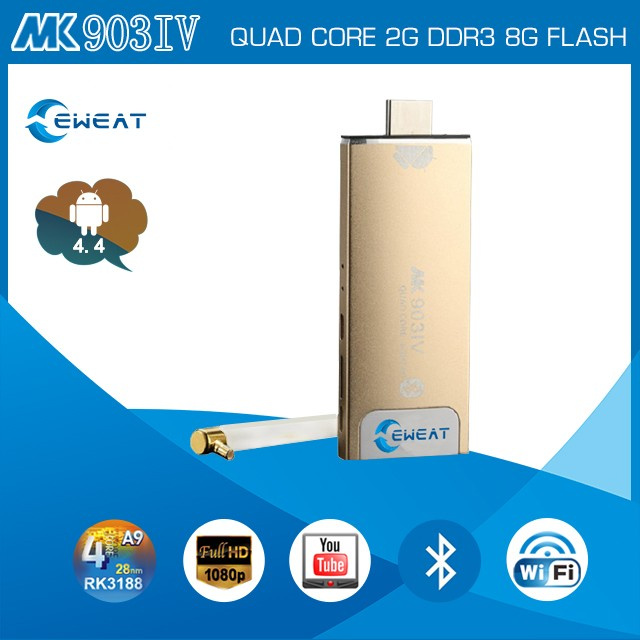 2014 Newest 2g RAM 8g Flash Bluetooth 4.0 Double Antenna WiFi Android TV Stick (MK903IV)