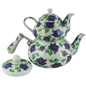 Enamel and Porcelain Teapot Set (Enamel Kettle)