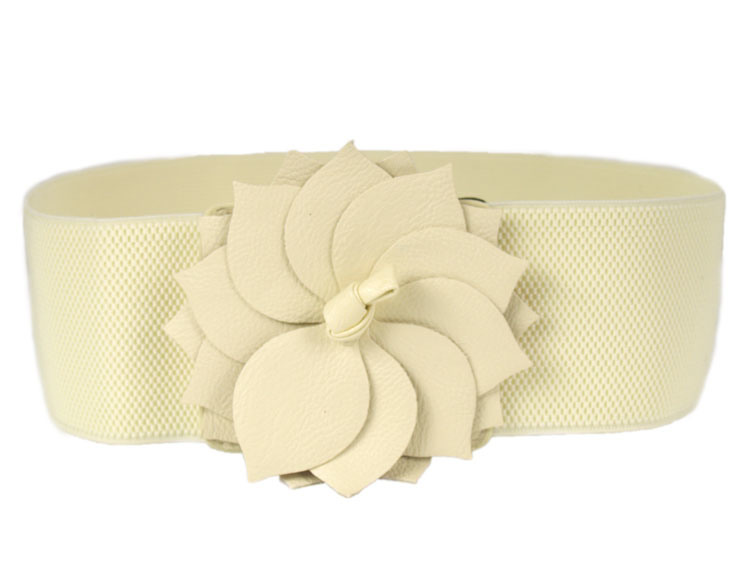 Elegant Lady Wide White Flower Design China Wholesale Low Price Ladies Stretch Elastic Belt