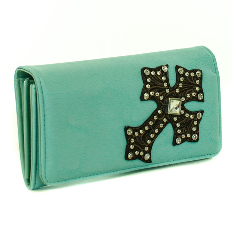 Flap Over Multi Compartment Cross Rhinestones Woman Wallet (XD140362)