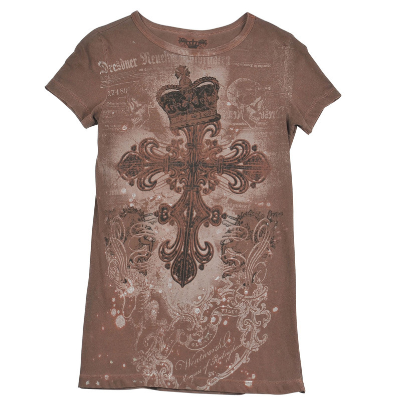 Women's Short Sleeve Elaborate Embroidery & Print Cotton T-Shirt (YRWT001)
