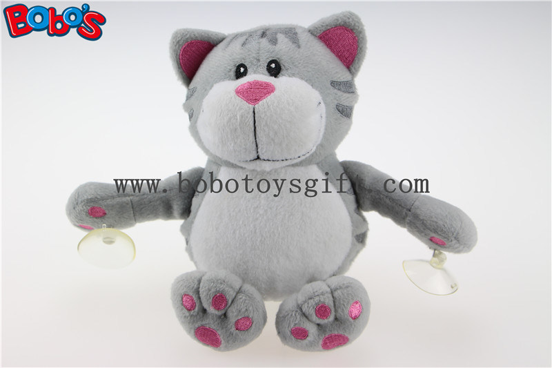 Plush Suction Cup Cat Toy Stuffed Grey Cat Animal Toys with Plastic Suction Cups Bos1139