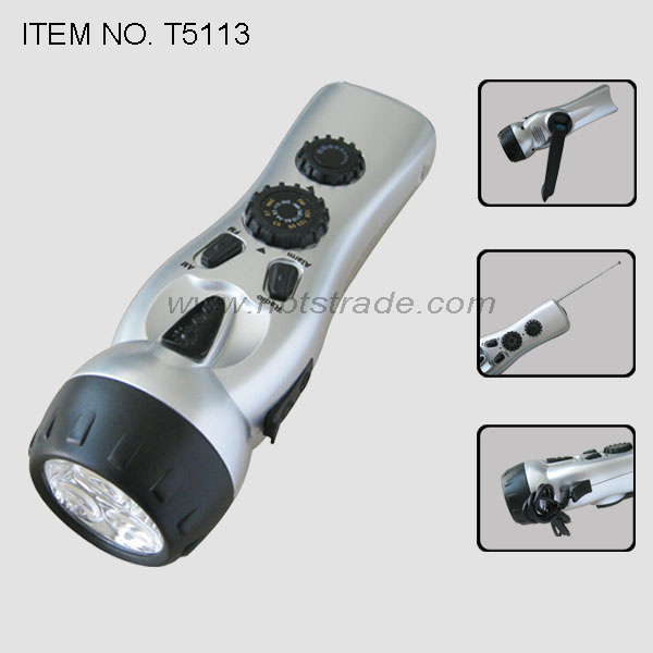 Dynamo 3 LED Flashlight with FM / Am Radio (T5113)