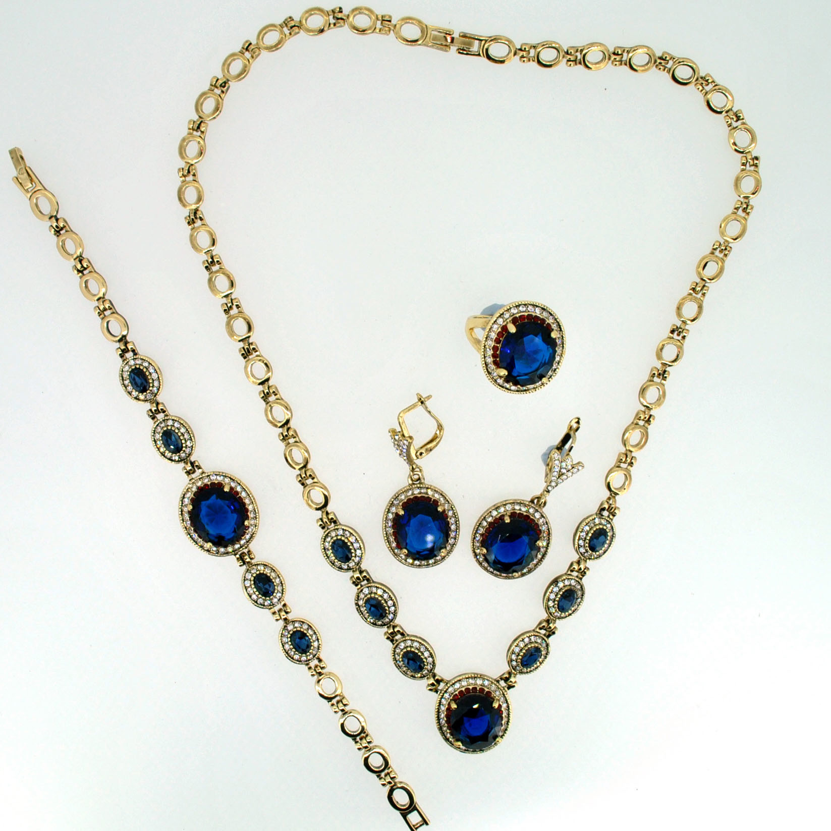 Dark Cooper Plating Antique Fashion Jewelry Set with Big Blue Stone (M1A08813B1OG)
