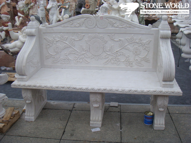 White Marble Carving Garden Bench