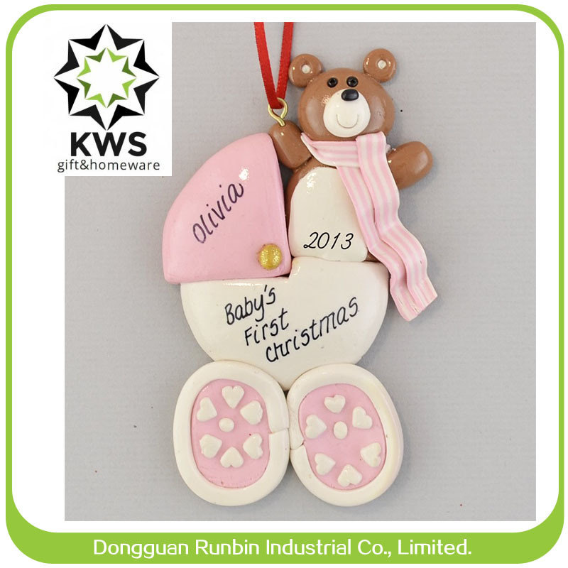 Pink Clay Dough Handicraft Christmas Decoration Personalized Baby Polymer Clay Carriage Christmas Ornament