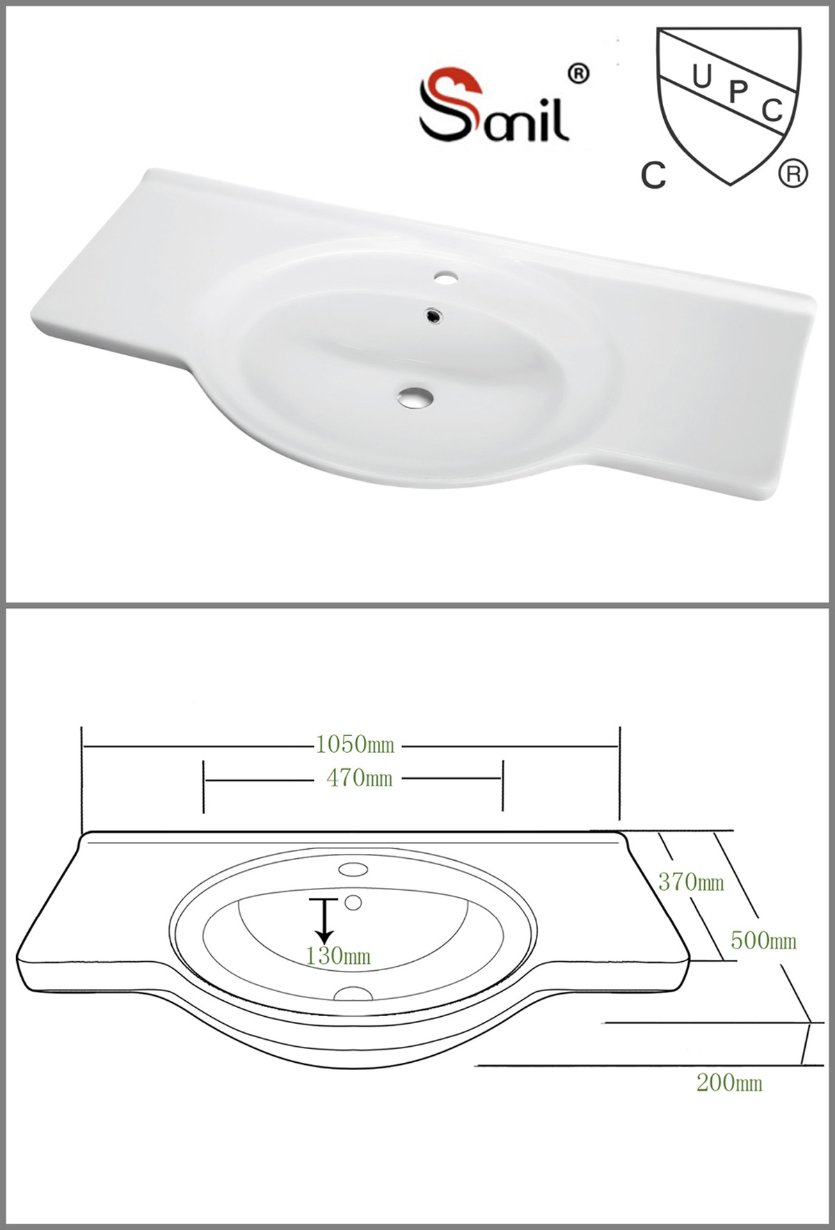105cm China Bathroom Ceramic Cabinet Sink with Cupc Certification (SN1529-105)