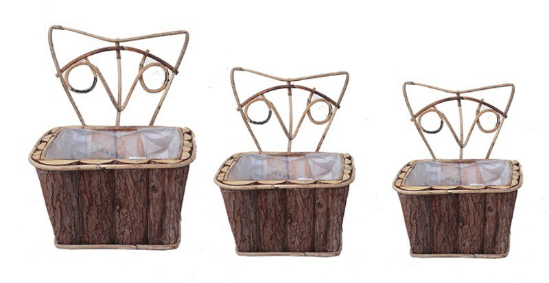 Wood Planter Natural Owl Handmade Animal Basket