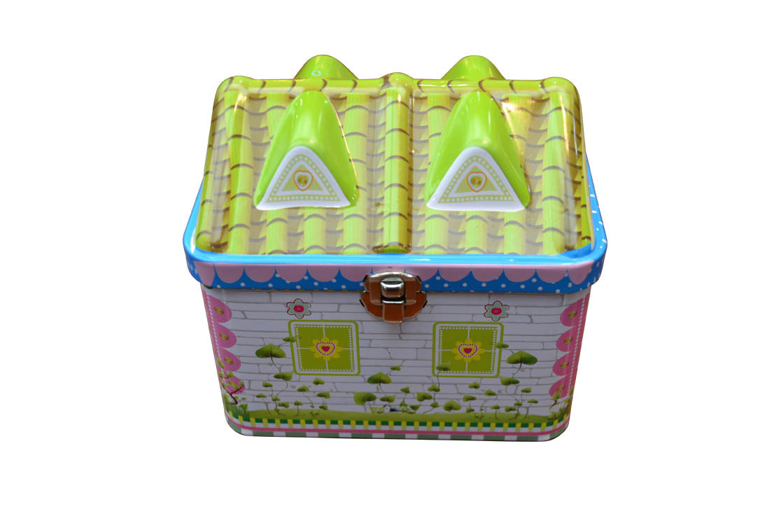 Lovely House Shaped Gift Tin Box with Lock