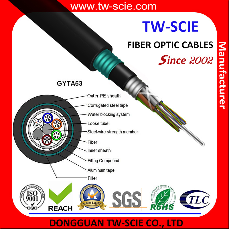 Factory Competitive Prices 72 Core Direct-Burial Armour Fiber Optical Cable GYTA53