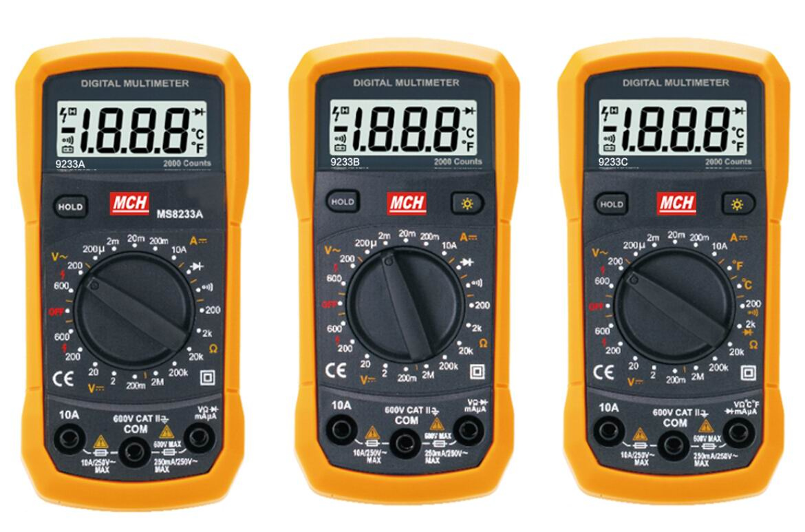 Digital Multimeter, AC/DC Voltage, DC Current, 2000 Counts (MCH-9233A/B/C)