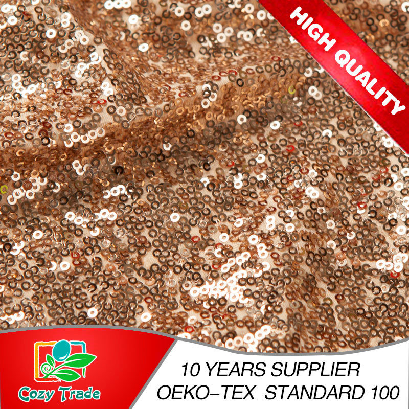 2016 New Wholesale Gold Sequins Fabric, Mesh with Sequins Embroidery Fabric for Party Dress, Decoration, Banquet