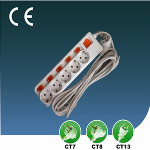 Five Way European Style Extension Socket with Switch