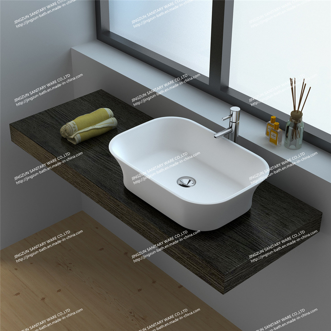 Modern Design Solid Surface Bathroom Mineral Casting Wash Basin/Sink (JZ9030)