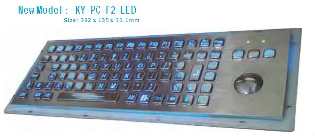 89 Keys Illuminated LED Backlight Metal Keyboard With Integrated 38mm Stainless Steel Laser Trackball (Rear Mount Solution)