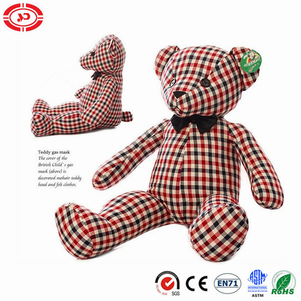 Stuffed Grid Cotton Fabric Teddy Bear Button Eyes Cute Toy