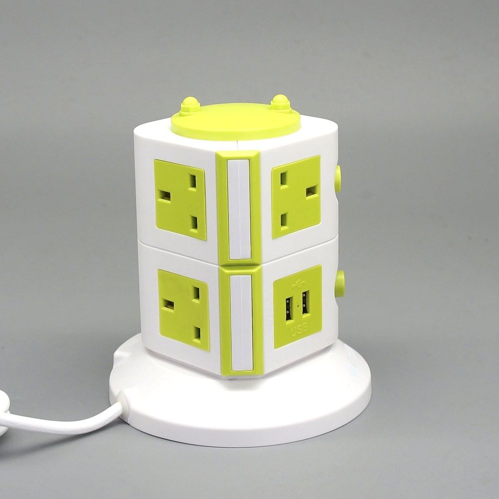 13A UK Tower Extension Socket with BS Plug & USB Charge Station