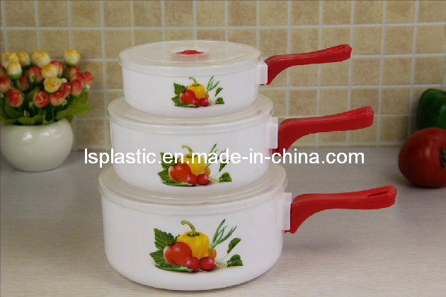 3 PCS Microwave Plastic Boxes with Detached Handles (LS-1008)