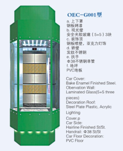 Oec Panoramic Elevator with Glass Cabin Square Shape