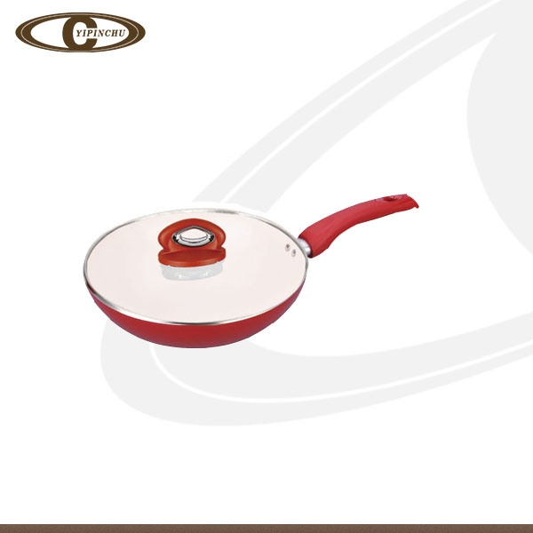 Red Ceramic Wok with Painting Handle