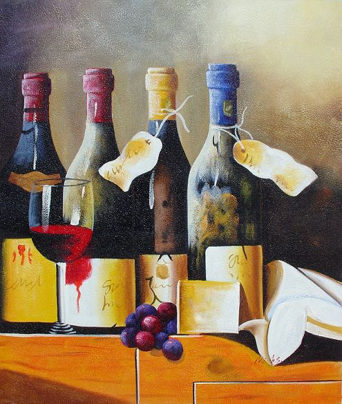 Canvas Glass Wine Bottle Painting (LH-376000)