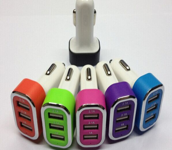 Tripple 3 Port USB Socket Car Adapter Plug + Cigarette Lighter