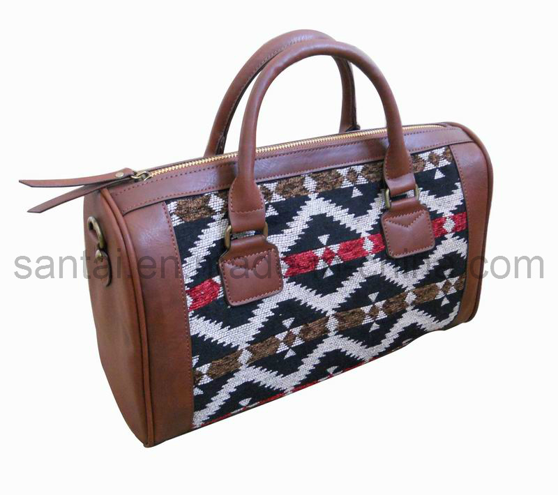 National Style Jacquard &PU Handbag for Lady