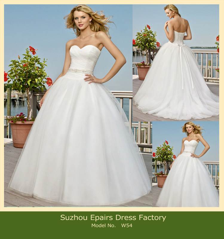 2012 First-Rate Ball Gown Strapless Ruched Sweep Train Beaching Wedding Dress for Brides (W-54)
