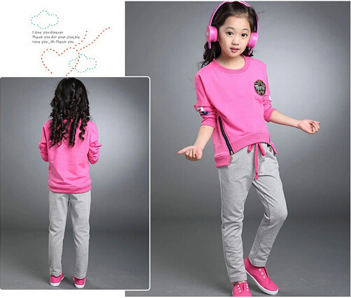 2015 Newest Fashion Girl Zippers Pullover Sport Leisure Suit Leisure Apparel (S911)