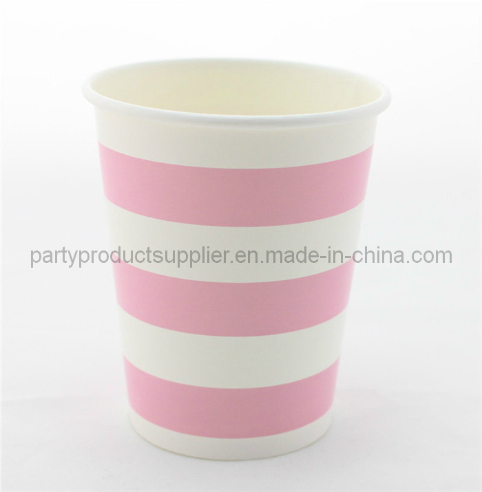 Eco-Friendly 9oz Pink Striped Drinking Paper Cups