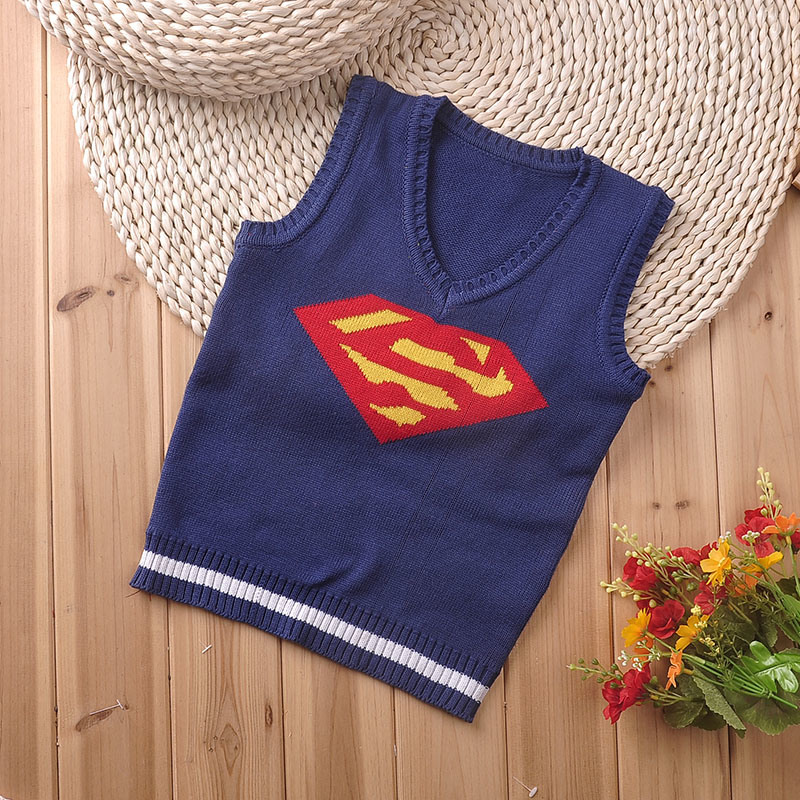 7gg 100%Acrylic Spring/Autumn Superman Kid Knitwear Children Sweater