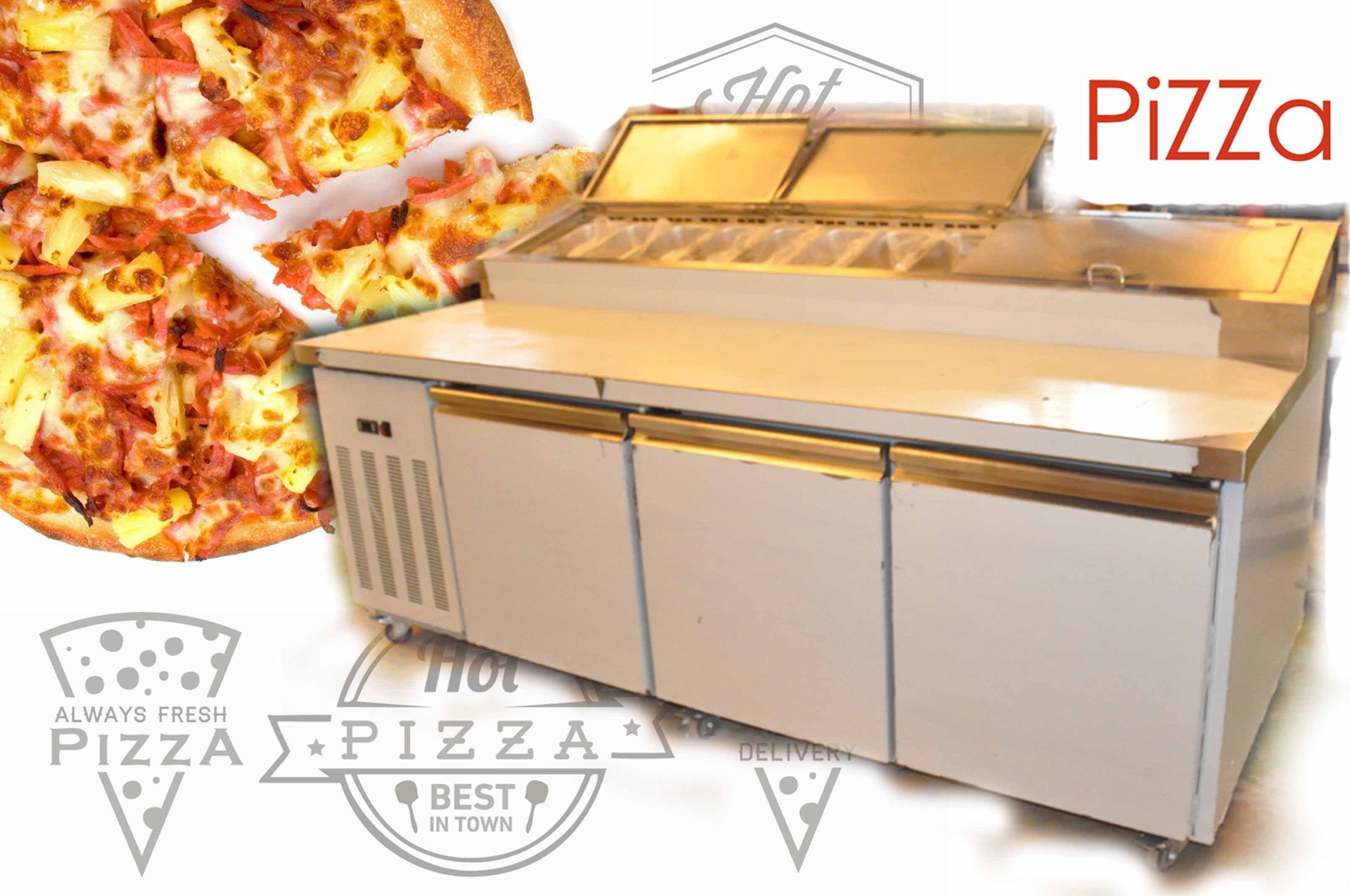 Pizza / Hamburger Working Bench with 3 Doors and Fridge