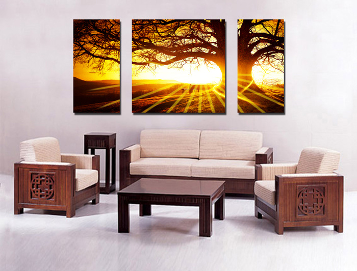 Golden Sunset and Trees Canvas Print Wall Painting