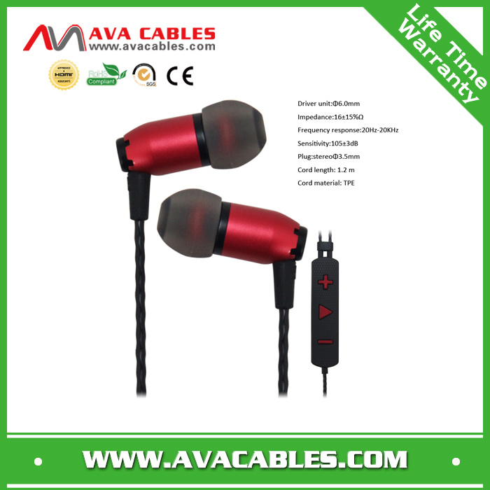Red Color Small Earphone with Microphone