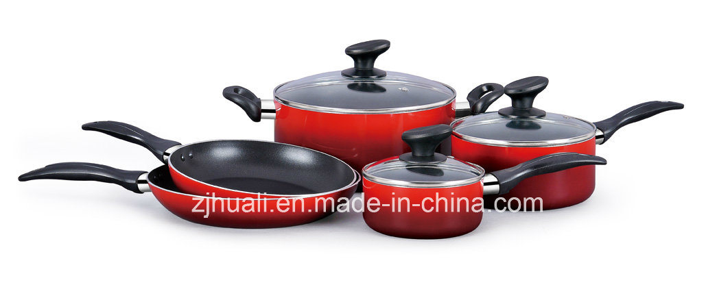 8PCS Red Aluminum Non-Stick Pan with Lid