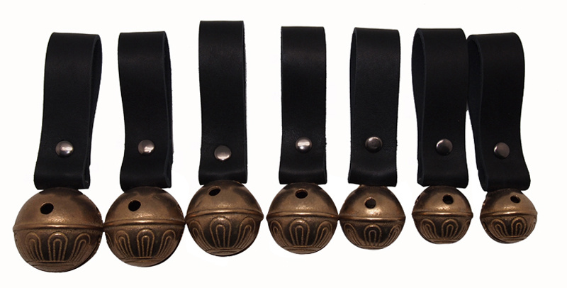 Antique Jingle Bell Made of Solid Brass with Leather Strap for Easy Handle