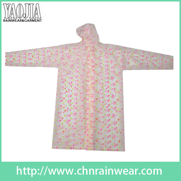 Promotional Cute Design Pink PVC Raincoat for Young Girls