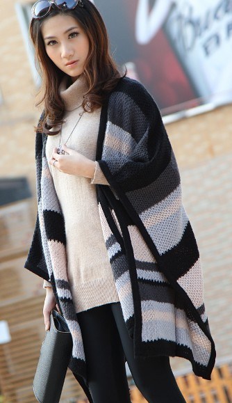 Lady Knitted Cardigan Poncho Sweater Fashion Garment (ML32003)